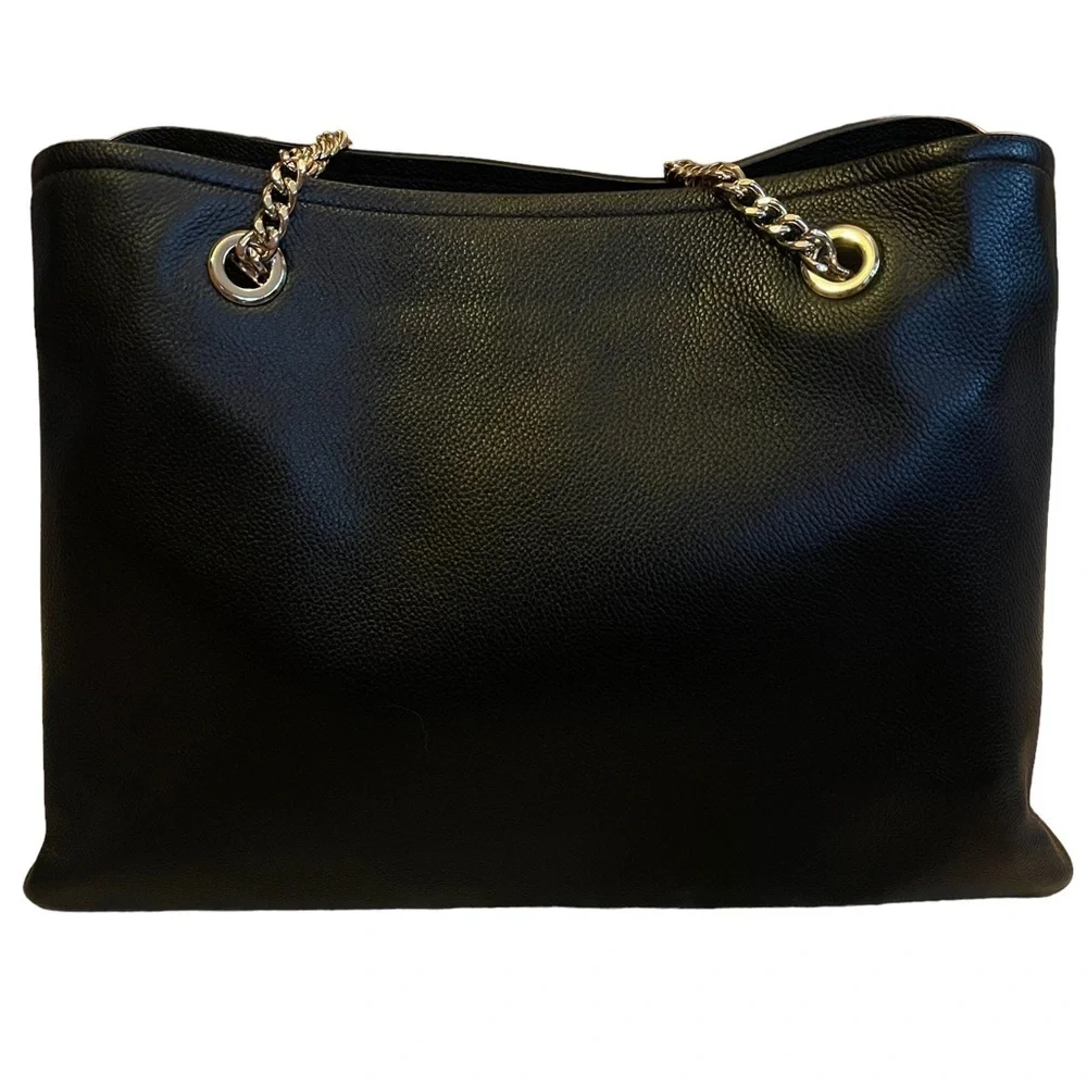 Kate Spade New York Large‎ Black Pebbled Leather Jordyn Gold Chain Handle Tote